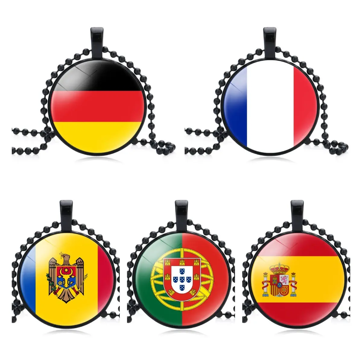 287 Countries National Country Flag Design Glass Dome Cabochon Pendant Trays Bezel Necklace Country Flag Ball Chain Necklace