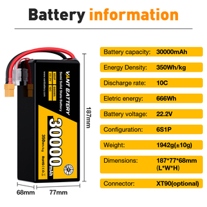 Hohe Energie dichte 350Wh/kg Semi-Solid 6S <span class=keywords><strong>Lipo</strong></span>-Batterie 22,2 V 10C 12,5/20/22/30/33/39Ah Lithium-Fpv-Batterie für große Drohnen und EVS - Product Image 5