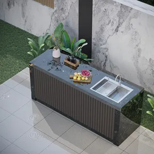 New arrival luxury outdoor kitchen stone worktop one piece standing washbasin marble worktop with wash basin sink cabinet