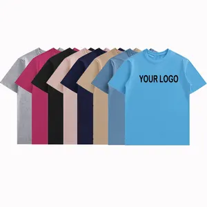 Custom 210GSM heavy shirts printed plain pink tee tshirt man wholesale round neck thick 100% cotton t-shirts for men