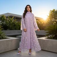 En stock – Nouvelle collection 2026 : Abaya de luxe respirante pour femme, style modeste, en dentelle unie, pour mariage et Aïd, avec hijab intégré – Printemps/Automne