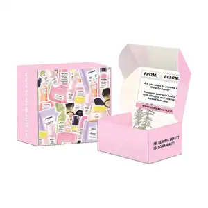 Boîtes d'expédition de cadeau de luxe personnalisées en rose bas quantité minimale de commande boîte de papier bon marché fournisseur emballage maquillage ensembles cosmétiques paquet d'expédition boîte de papier