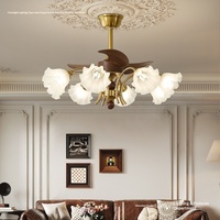 Lustre ventilateur floral haut de gamme pour salon et chambre, style vintage américain du milieu du siècle, lampe de bureau à commande vocale hors ligne