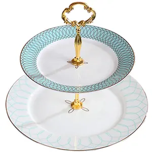 Wholesale Western Royal Fruit Cake Porcelain Double-plate Home Hold Pastries Plates With Stand