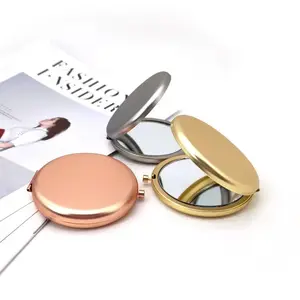 Custom Round Pink Metal Compact Cosmetic Mirrors Pocket Folding Rose Gold Mini Hand Held Magnifying Make Up Mirror