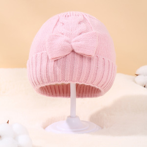 Automne hiver couleur unie bébé <span class=keywords><strong>tricot</strong></span>é chapeaux enfants filles garçons bonnets casquettes chaud doux nouveaux chapeaux ajustés pour enfants avec nœud - Product Image 5