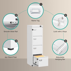 Meuble de classement vertical en métal blanc à 4 tiroirs avec serrure, design étroit, format A4/Légal/Lettre, pour <span class=keywords><strong>bureau</strong></span> à domicile - Product Image 4
