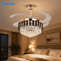Ventilateur de plafond LED invisible de luxe avec lumière, 42 pouces, télécommande, variateur d'intensité, cristal, pour chambre moderne, OEM&ODM, nouvelle arrivée