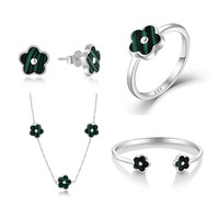 Qingxin personnalisé OEM bijoux fins 925 argent Sterling Malachite trèfle à cinq feuilles Bracelet Bracelet pour les femmes