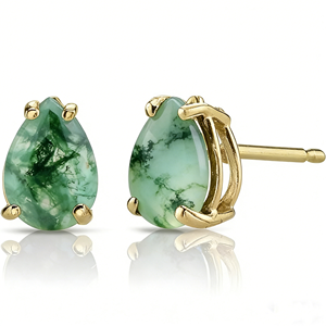 Boucles d'oreilles clous en argent sterling 925 plaqué or pour femme, avec pierre d'agate mousse naturelle, style vintage, pour mariage, vente en gros, mode - Product Image 1