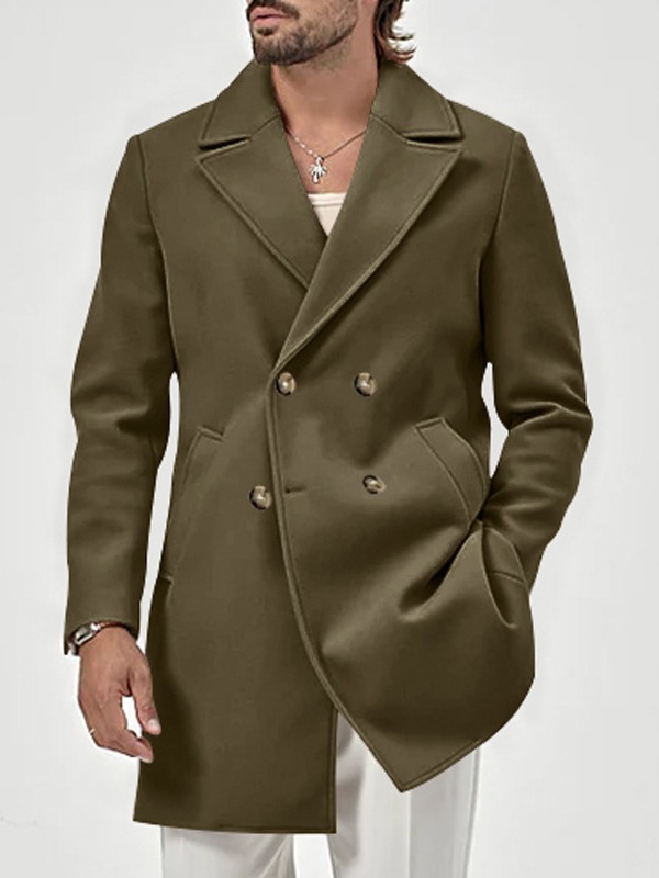 Men's Retro Suit Collar Coat Mid Length Casual Solid Color
