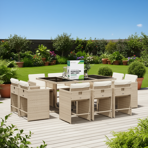 Set da Pranzo da Giardino per 10 Persone in Rattan Beige, Arredamento da Esterno Resistente alle Intemperie, Design Contemporaneo - Product Image 2