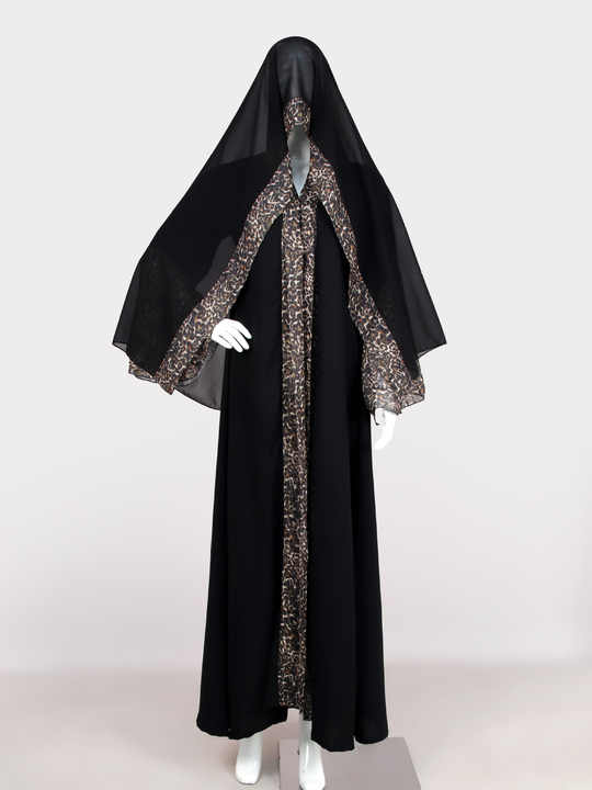 Leopard print open abaya main image 1