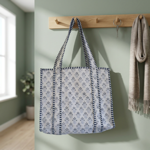 Sacs fourre-tout multifonctionnels pour femmes, faits à la main en Inde, en coton matelassé, écologiques, pliables, avec fermeture éclair, pour l'été - Product Image 1