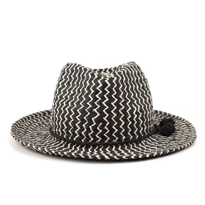 Best Sales Black And White Stripes Summer Beach Panama Straw Hat For Women And Men