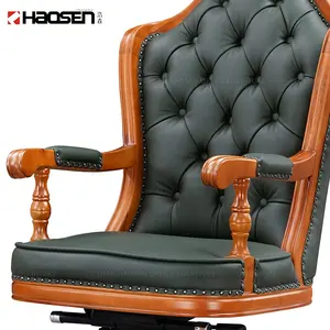 Роскошный Деревянный кожаный менеджер Королевский президент с высокой спинкой офисный поворотный исполнительный стул