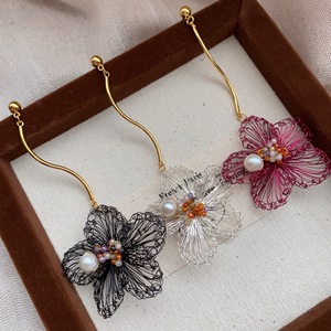 Pendientes Largos <span class=keywords><strong>de</strong></span> Perlas con Flores Tejidas a Mano, Estilo Retro Francés, Ondulados, Joyería Floral Éterica, Regalo - Product Image 1