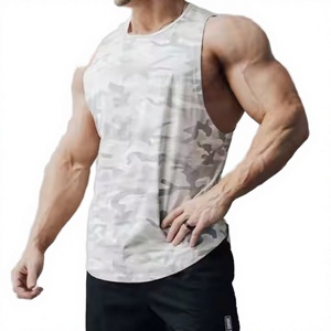 T-shirt de sport sans manches en tricot décontracté pour homme, grande taille, fitness, entraînement, manches courtes, camouflage, chemises de gym - Product Image 3