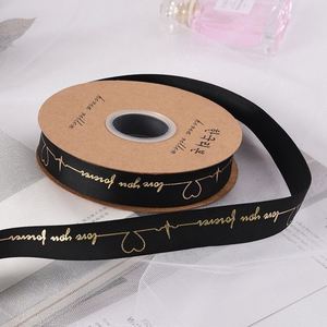 Ruban gros-grain personnalisé de 2,5 cm de large, 33 yards, motif Cœur Battement, doré à chaud, pour emballage cadeau de mariage et bouquets de mariée - Product Image 2