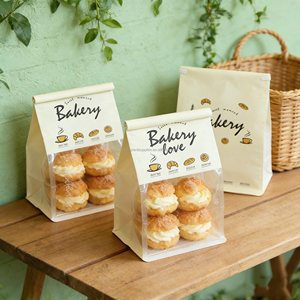 Sacs en papier kraft biodégradables personnalisés pour emporter des aliments, du pain, avec poignées - Product Image 2