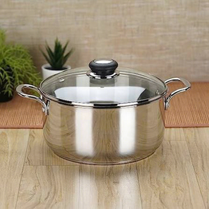Stainless Steel Casserole <b>Pot</b> 24cm Round With Glass <b>Lid</b> Durable Modern Design All Stove Compatible - Product Image 1