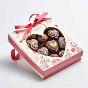 Scatola di cioccolato di san valentino personalizzata scatola di caramelle di lusso confezione regalo logo personalizzato fiore regalo di san valentino scatole di cioccolato con nastro