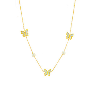 Butterfly Pendant Necklace Gold Stainless Steel Pearl Chain Elegant Collarbone Jewelry Gift For Women - Product Image 5