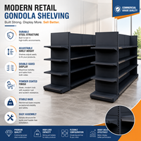 Étagère Gondole Réglable Double Face en Acier Gris Foncé avec Finition Claire, Présentoir Commercial à 4 Niveaux pour Îlot, Meuble de Magasin de Supermarché