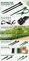 Attaches de câbles en nylon PA66 libérables avec languette de dégagement pour treillis de jardin, serres et lignes d'irrigation