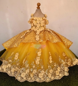 <span class=keywords><strong>Robe</strong></span> de Soirée de Luxe Dorée pour Filles, Personnalisée avec Paillettes, Jolies Robes de Cérémonie pour Petites Filles pour Séances Photo - Product Image 5