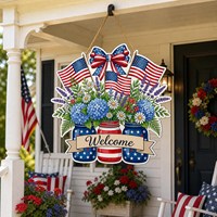 Panneau en bois moderne « Bienvenue Patriotique » – Décoration florale pour porte du 4 juillet, drapeau américain, décoration de porche pour la Fête de l'Indépendance
