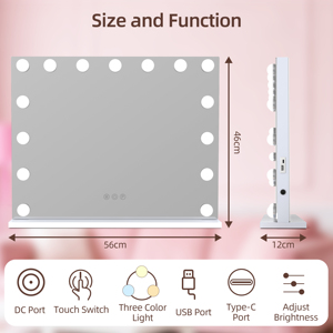 Miroir <span class=keywords><strong>de</strong></span> <span class=keywords><strong>Maquillage</strong></span> <span class=keywords><strong>de</strong></span> Beauté avec 3 Ampoules LED Couleurs Variables, Écran Tactile, Miroir <span class=keywords><strong>de</strong></span> Table, Vente en Gros, Logo Personnalisé, OEM ODM, Métal Chromé - Product Image 3