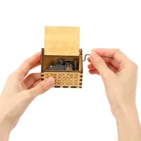 Boîte à musique en bois gravée vintage de Noël en gros, à manivelle, personnalisable