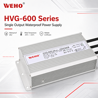 Adaptateur d'alimentation à découpage étanche série HVG-600 600W, sortie 24V 36V 48V 60V, facteur de puissance élevé >0.78, large plage de température pour éclairage LED