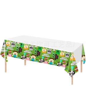 Minecraft Theme <b>Tablecloths</b> <b>Rectangle</b> Digital Printing Disposable PE Birthday Party Decorations Venue Setup Props - Product Image 2