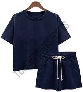 ชุด2ชิ้น Biker กางเกงขาสั้นและเสื้อคอกลมสำหรับผู้หญิง,โลโก้แบบสั่งทำ - Product Image 2