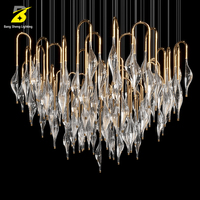 Grand lustre suspendu en verre à LED - Lumière ambiante en verre texturé artisanal pour salle de banquet et galerie d'art