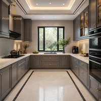 Ensemble d'armoires de cuisine gris imitation bois, design moderne, pour appartement, petite unité de cuisine, meubles de cuisine