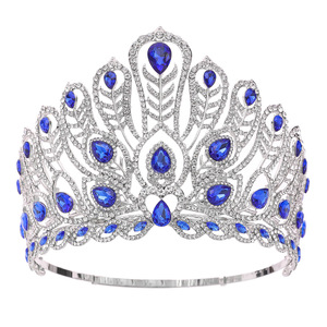 Couronne de concours de beauté de luxe en plumes de paon et strass, multicolores, avec cristaux argentés, pour mariage et concours de beauté - Product Image 4