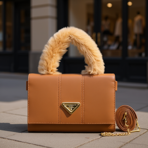 Sac messager Fana Sophia en cuir véritable camel, taille XL, avec décoration chaîne, sac bandoulière pour femme - Product Image 2