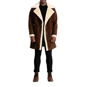 Manteau d'hiver long pour homme en cuir véritable, écologique, respirant, imperméable, anti-plis, col mandarin, double boutonnage - Product Image 2
