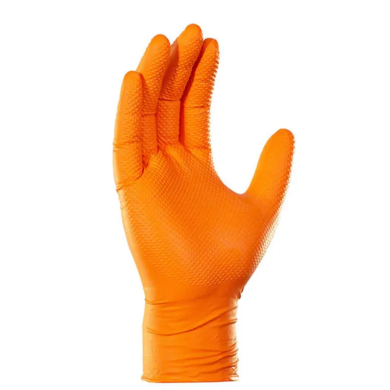 Libo Factory ODM/OEM 100 pcs in Box Powder Free 8 Mil Orange Diamond Textured Glovees Disposable Nitrile Glovees