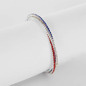 Bracciale Aperto Regolabile Geometrico in Zircone Rosso Bianco Blu Placcato Argento Anticato, Gioiello Unisex di Tendenza per Uso Quotidiano - Product Image 4