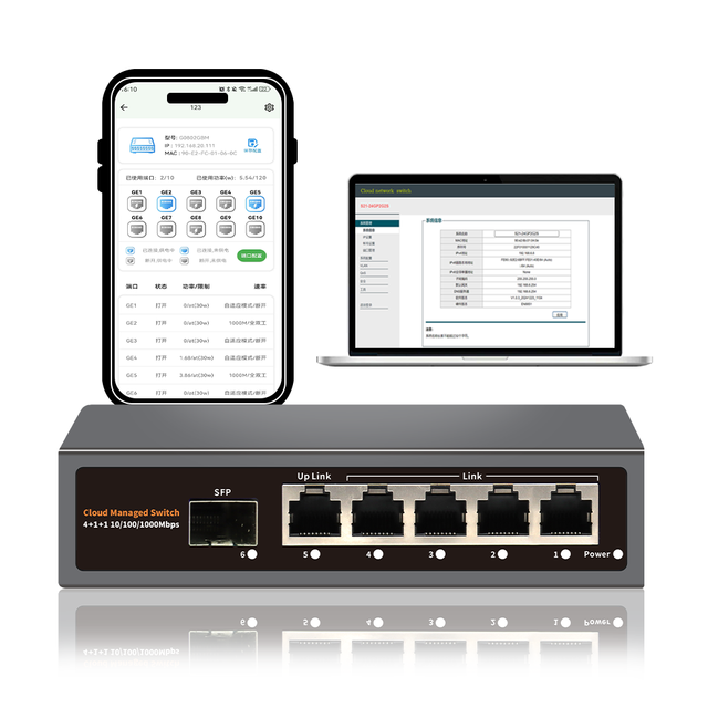 5+1  Full Gigabit Ethernet Switch Lite Managed  WEB/ APP  Mobile Phone App Cloud-Managed, Port Power Control, Multiple VLAN