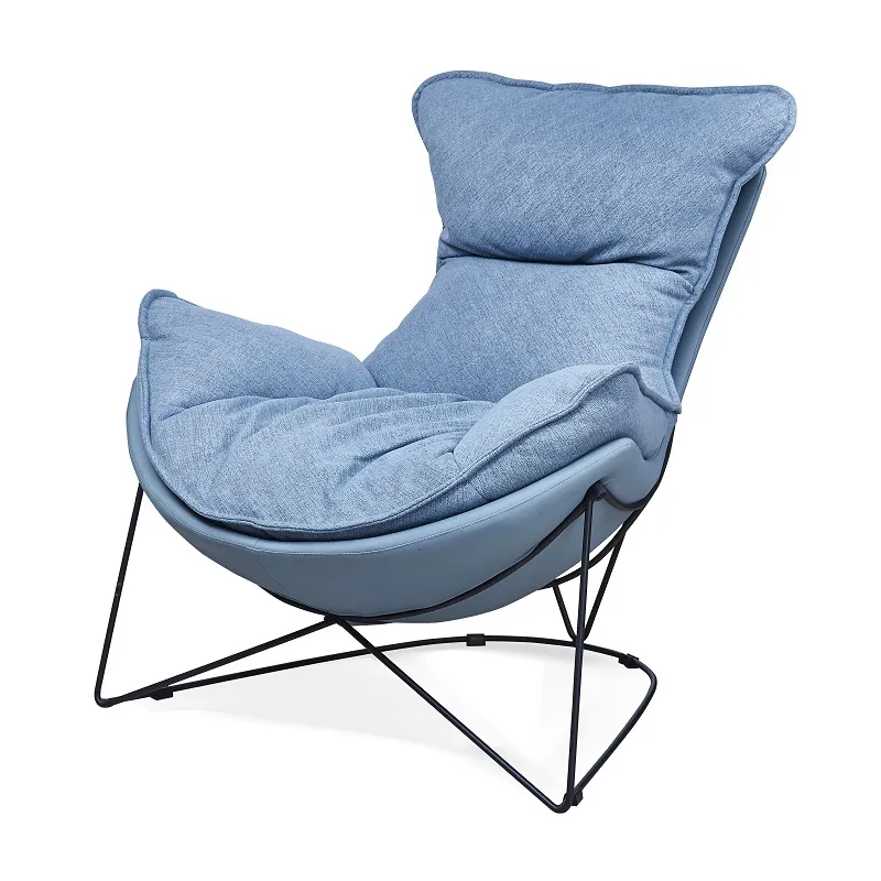 Cadeira moderna de sala de estar, cadeira azul estofada para casa