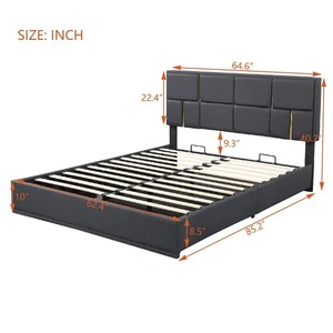 Lits de rangement rembourrés King Size Double Queen Modern Leather Metal Bed Fame avec élévateur à gaz et tête de lit Meubles de chambre à coucher - Product Image 6