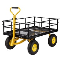 Chariot de jardin en acier Chariot utilitaire pliable à plat robuste en métal 700kgs Poignée 2-en-1 Chariot à mailles pour ferme et cour