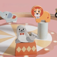 Ensemble de train de cirque en bois pour enfants, train jouet avec figurines d'animaux et maître de cérémonie, jouets éducatifs Montessori pour tout-petits