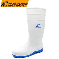 Bottes de pluie de sécurité en PVC blanc Tiger Master certifiées CE, avec embout en acier, anti-perforation, imperméables et antidérapantes pour hommes, pour l'industrie alimentaire