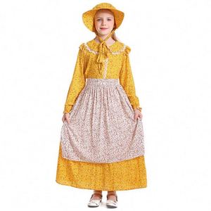 Disfraz de Niña Estilo Colonial para Niños y Adultos, Vestido Amarillo con Estampado Floral para Halloween, Purim, Día de Acción de Gracias, 2026 - Product Image 4